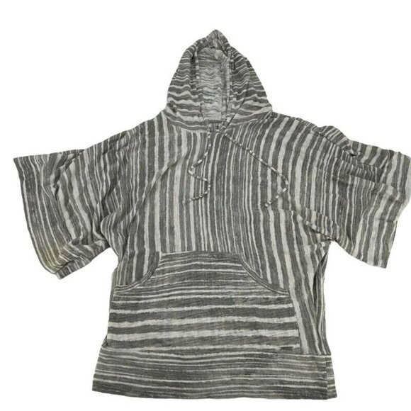 Hang Ten Gray and White Striped Sheer Cotton Beach Cover Hoodie Women's Size L - Picture 2 of 8